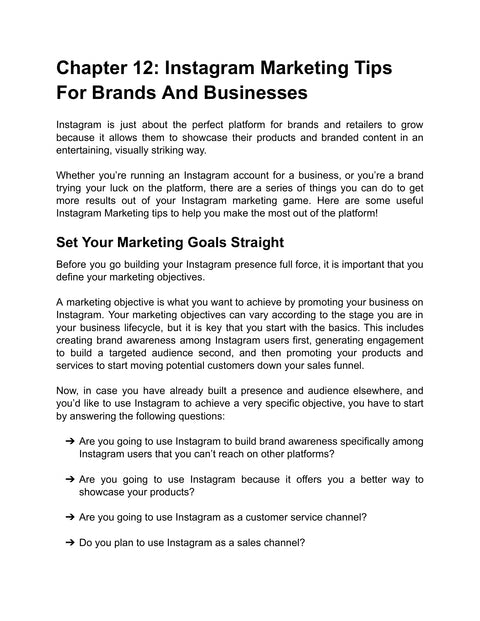 Choose Your Marketing Objectives - framework sample from Instagram Marketing Efficiency