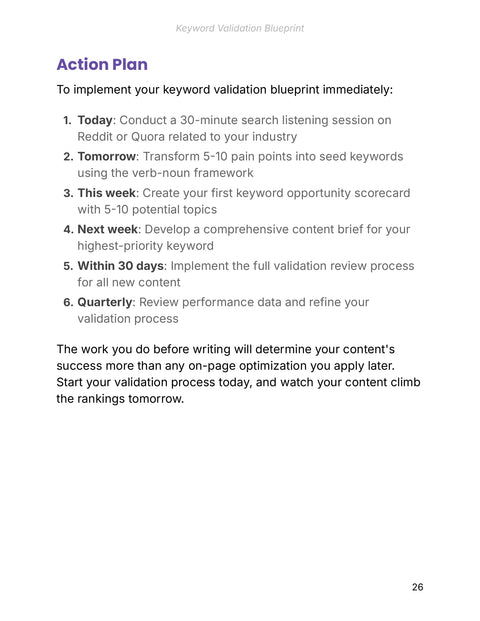 Action Plan - act sample from Keyword Validation Blueprint