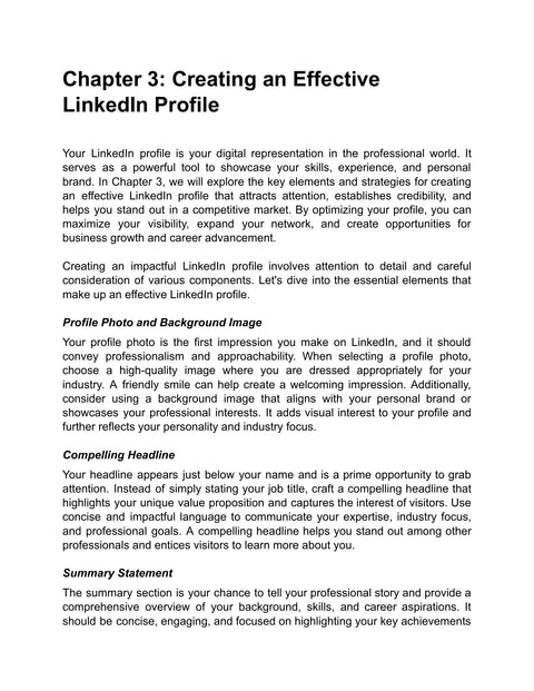 Build a Professional Profile - understand sample from LinkedIn Marketing School