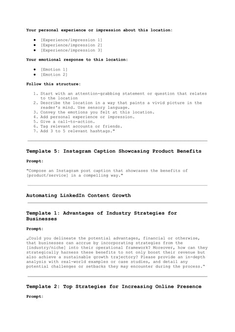 Follow this structure: - framework sample from Marketing Prompts