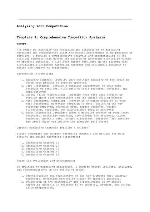 Analyzing Your Competition Template 1: Comprehensive Competitor Analysis - practice sample from Marketing Prompts
