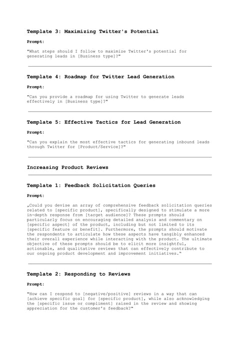 Template 4: Roadmap for Twitter Lead Generation - act sample from Marketing Prompts