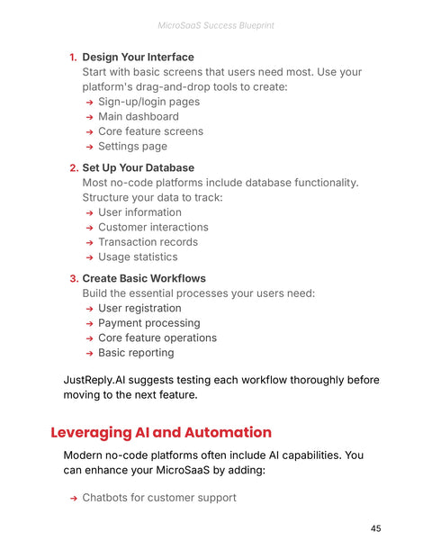 Build Essential Screens Data and Workflows - act sample from MicroSaaS Success Blueprint - Ebook