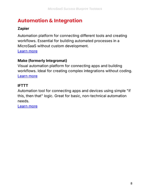 Connect Automation Workflows - act sample from MicroSaaS Success Blueprint - Toolstack