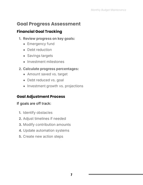 Goal Progress Assessment - practice sample from Monthly Budget Maintenance