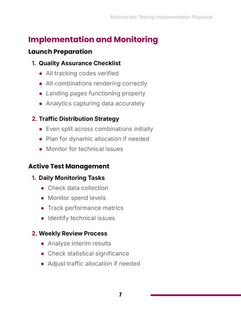 Launch and Monitor the Test - act sample from Multivariate Testing Impementation Playbook