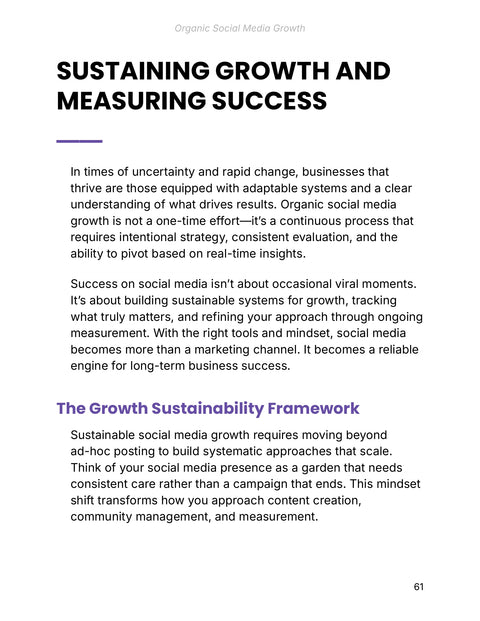The Growth Sustainability Framework - framework sample from Organic Social Media Growth