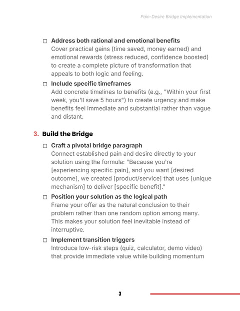 Build the Pain-to-Solution Bridge - framework sample from Pain-Desire Bridge Implementation