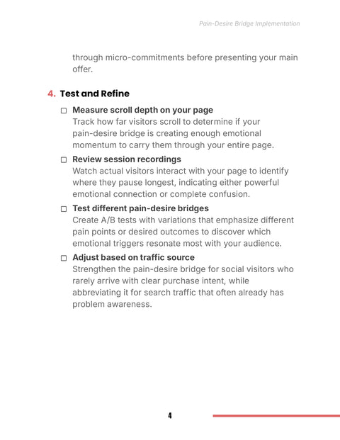 Test and Refine Your Message - act sample from Pain-Desire Bridge Implementation