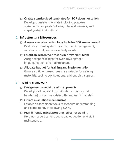 Prepare Resources and Training - framework sample from Perfect SOP Readiness Assessment