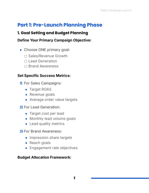 Define Campaign Goals and Measures - understand sample from Performance Max Campaign Launch