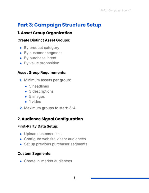 Organize Asset Groups and Audience Inputs - framework sample from Performance Max Campaign Launch