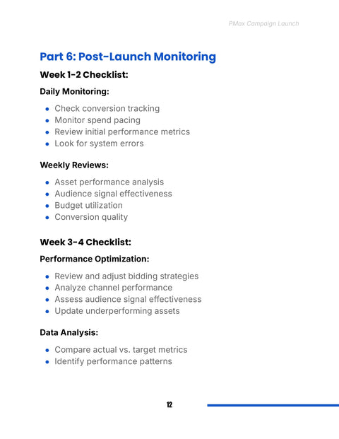 Monitor after Launch - act sample from Performance Max Campaign Launch
