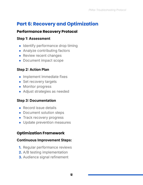 Optimization Framework - framework sample from Performance Max Troubleshooting Protocol