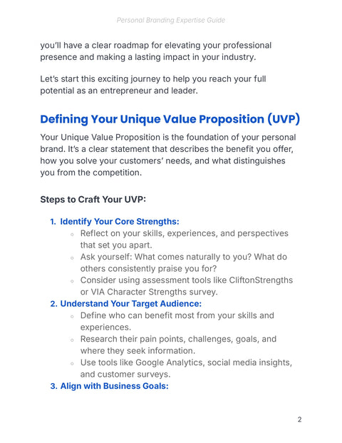 Define Your Strengths and Audience - understand sample from Personal Branding Expertise - Guide