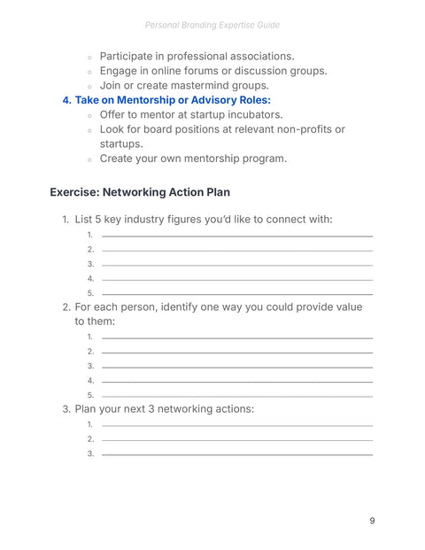 Make a Networking Action Plan - act sample from Personal Branding Expertise - Guide