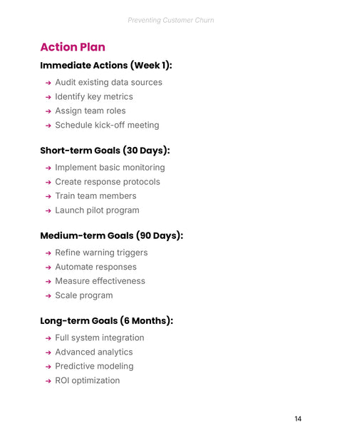 Action Plan Immediate Actions (Week 1): - act sample from Preventing Customer Churn Before It Happens