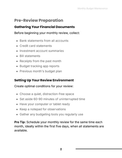 Prepare Documents and a Monthly Review Environment - understand sample from Monthly Budget Maintenance
