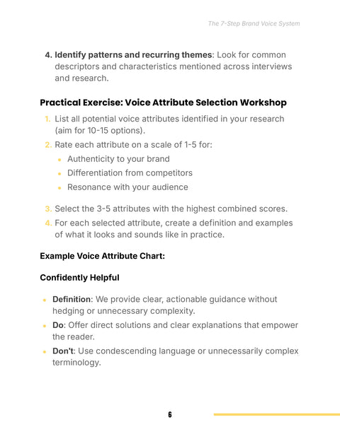 Choose Voice Attributes with Three Scoring Criteria - understand sample from The 7-Step Brand Voice System