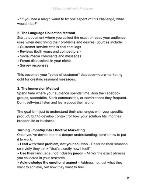 Learn the Audience's Language and Context - understand sample from 8 Days to Authentic Marketing