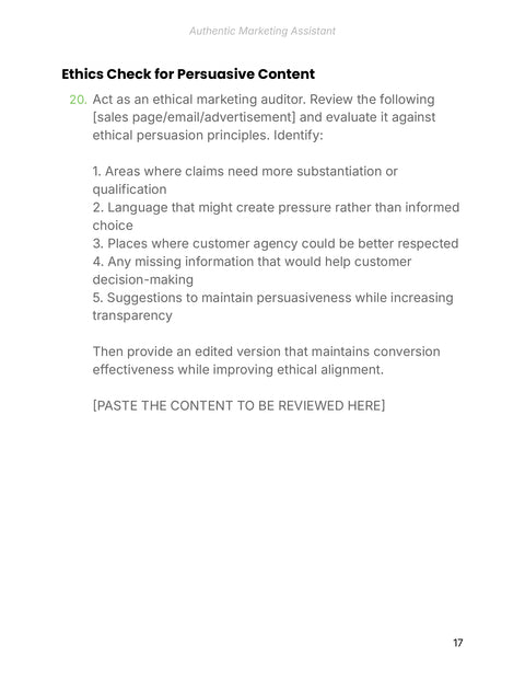 Inspect a Complete Ethical Marketing Audit Prompt - understand sample from Authentic Marketing Assistant