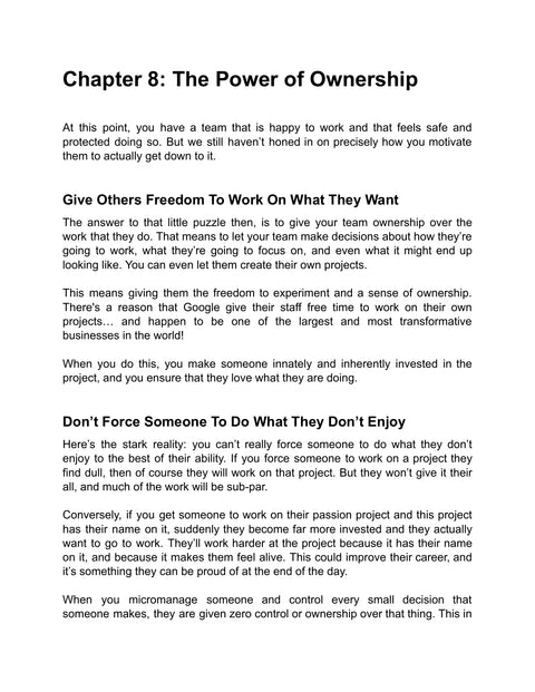 Explore Ownership and Freedom in Team Projects - understand sample from The Influential Leader
