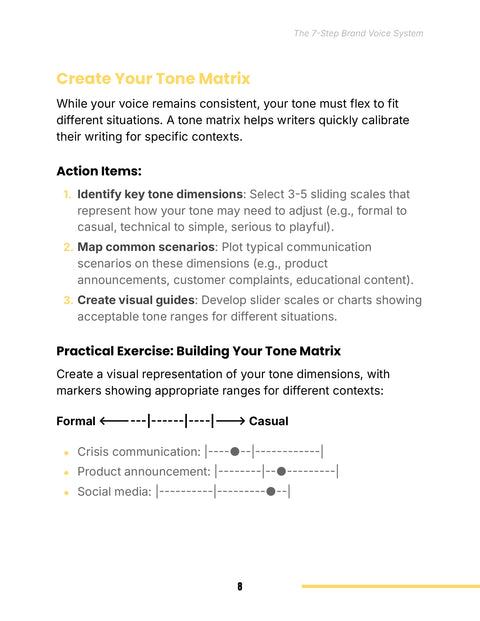 Map Formal-to-Casual Tone for Three Situations - framework sample from The 7-Step Brand Voice System