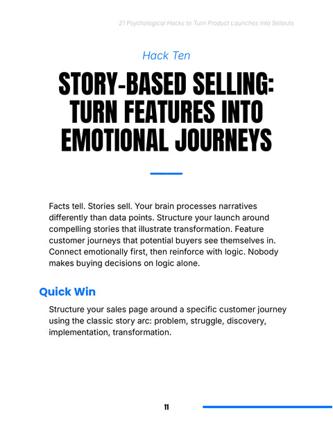 Structure a Complete Customer Story Arc - framework sample from 21 Psychological Hacks to Turn Product Launches Into Sellouts
