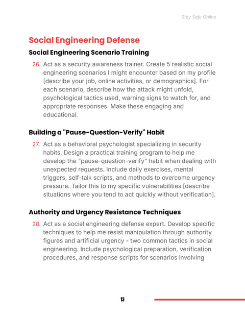 Generate Scenarios and Practice Pause, Question, Verify - framework sample from Stay Safe Online