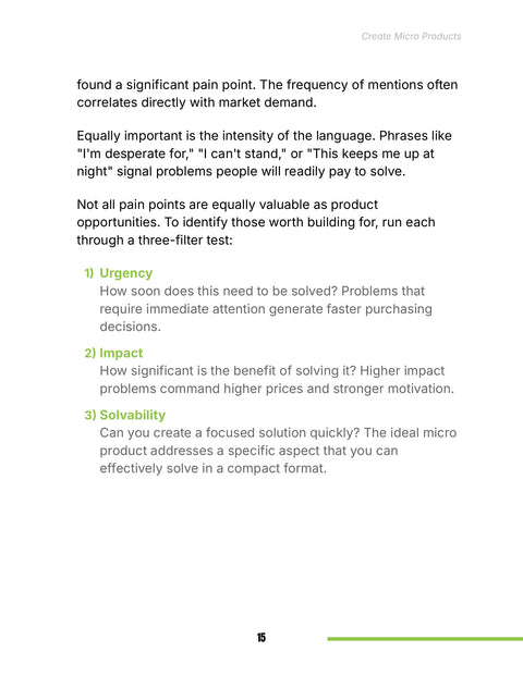 Filter Opportunities for Urgency, Impact and Solvability - framework sample from Create Micro Products