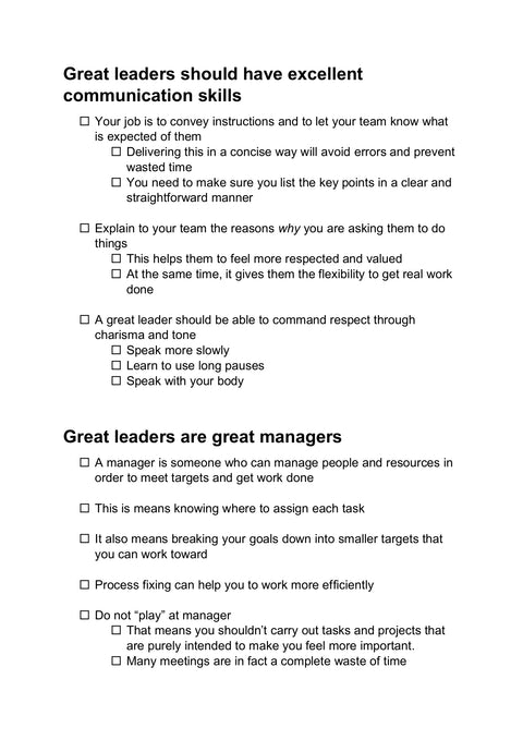Review the Communication and Management Checklist - framework sample from The Influential Leader
