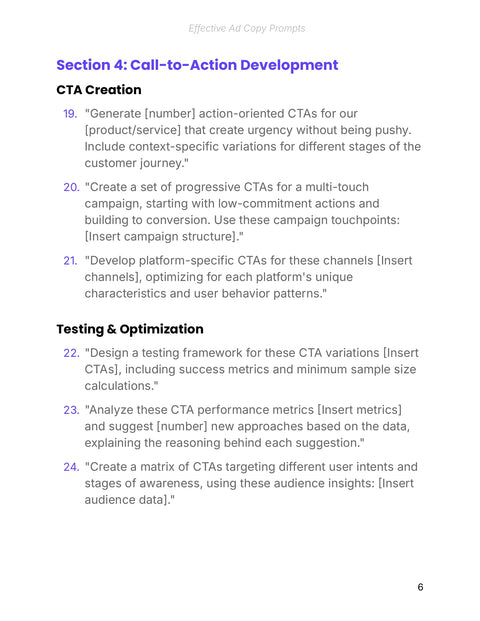 Develop and Test Calls to Action for Different Intentions - practice sample from Effective Ad Copy Prompts