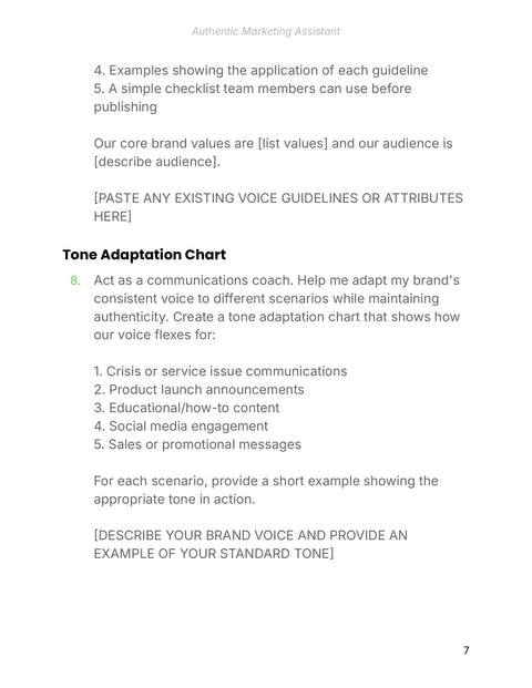 Create a Tone Chart for Five Communication Scenarios - practice sample from Authentic Marketing Assistant