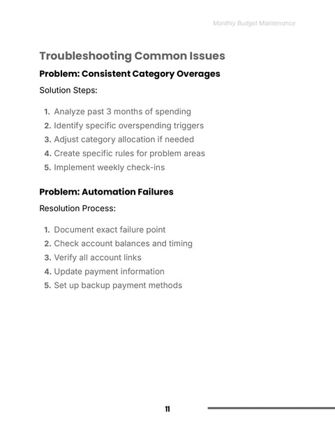 Troubleshoot Category Overages and Automation Failures - practice sample from Monthly Budget Maintenance
