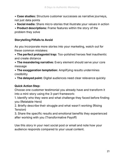 Turn a Real Testimonial into a Three-Part Story - practice sample from 8 Days to Authentic Marketing