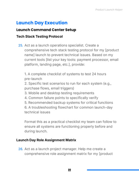 Build a Launch-Day Technical Testing Checklist - practice sample from Product Launch Helper