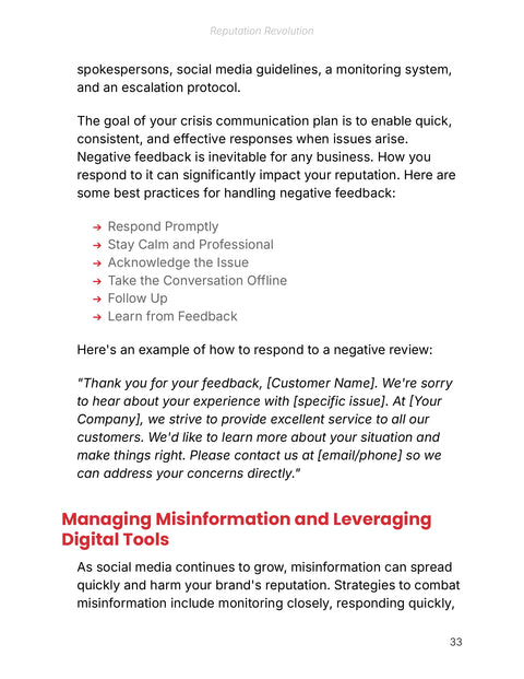 Use Six Feedback Principles and a Negative-Review Response Template - practice sample from Reputation Revolution - Ebook