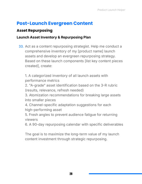Inventory Launch Assets and Plan Their Evergreen Reuse - act sample from Product Launch Helper