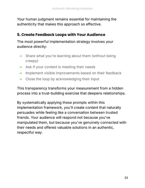 Close the Feedback Loop with the Audience - act sample from Authentic Marketing Assistant