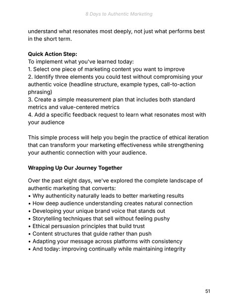 Run a Value-Aligned Marketing Test - act sample from 8 Days to Authentic Marketing