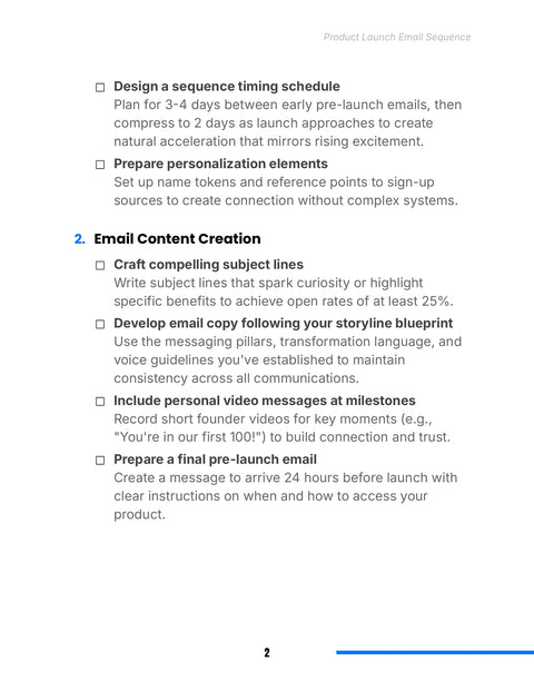Structure Email Content and Timing - framework sample from Product Launch Email Sequence