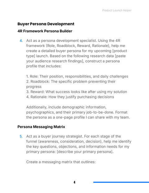 Buyer Persona Development - understand sample from Product Launch Helper