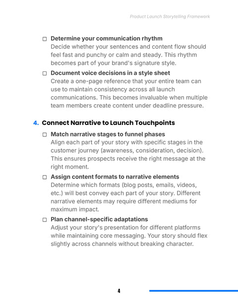 Map Narrative to Launch Touchpoints - act sample from Product Launch Storytelling Framework