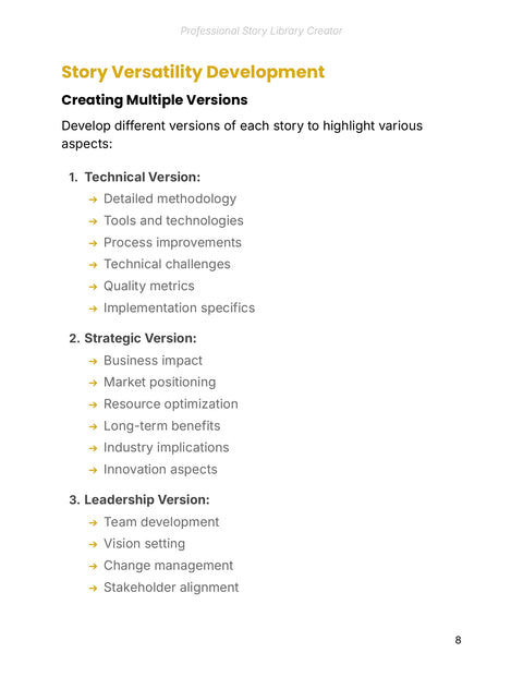 Develop Audience-Specific Story Versions - framework sample from Professional Story Portfolio Creator