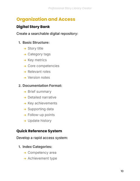 Create a Searchable Story Bank - act sample from Professional Story Portfolio Creator