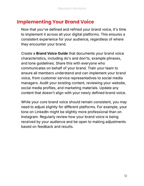 Implementing Your Brand Voice - act sample from Reputation Revolution - Ebook