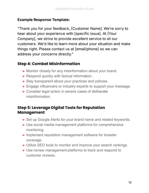 Example Response Template: - practice sample from Reputation Revolution - Guide
