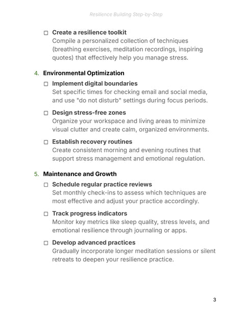 Build a Resilience Toolkit and Environment - framework sample from Resilience Building Step-by-Step