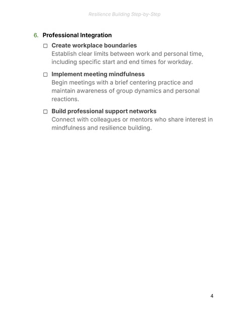 Integrate Practices at Work - act sample from Resilience Building Step-by-Step