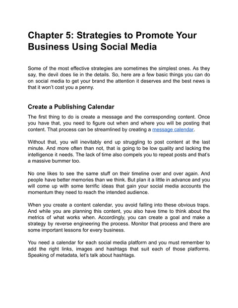 Create a Publishing Calendar - framework sample from Social Marketing School